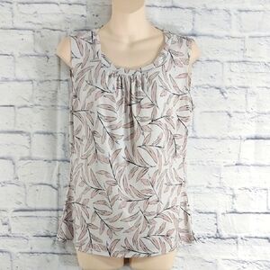 Ann Taylor Factory Cream and Blush Leaf-Print Sleeveless Blouse